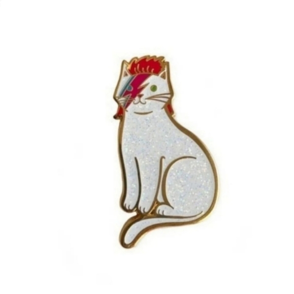 David Bowie Ziggy Stardust Starman Cat Pin - Picture 2 of 5
